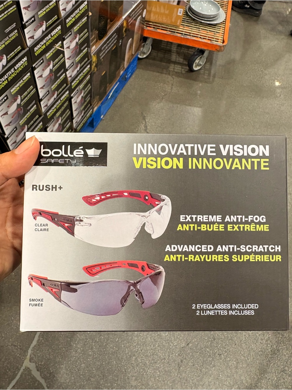 Bollé Rush+ Safety Glasses - Red Frame (Clear & Smoke Lenses Included)